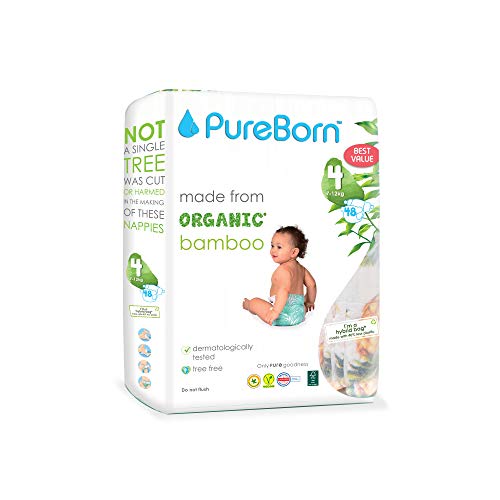 PureBorn Organic Natural Bamboo Baby Disposable Diapers-Size 4 By Fratelli|From 16 To 20 Kg|Assorted Print|Premium Super Soft|Maximum Leakage Protection|Eco Friendly Nappies|New Born Essentials S4-48s