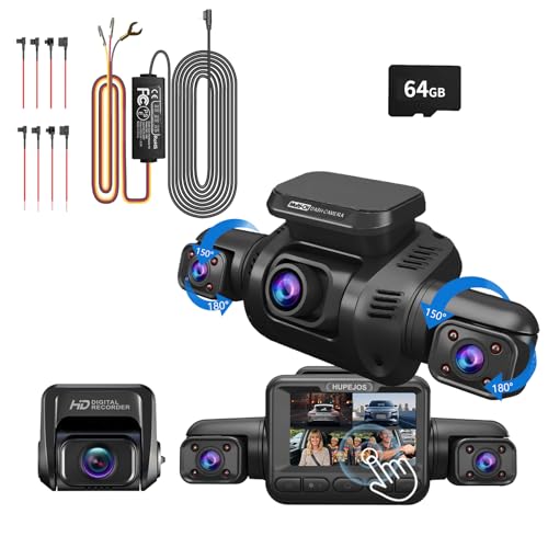 HUPEJOS AI 4K Dash Cam Front and Rear Recording with Driver Monitoring System, STARVIS 2, 360° View 4 Channel Dashcam with Hardwire Kit for 24/7 Parking Mode