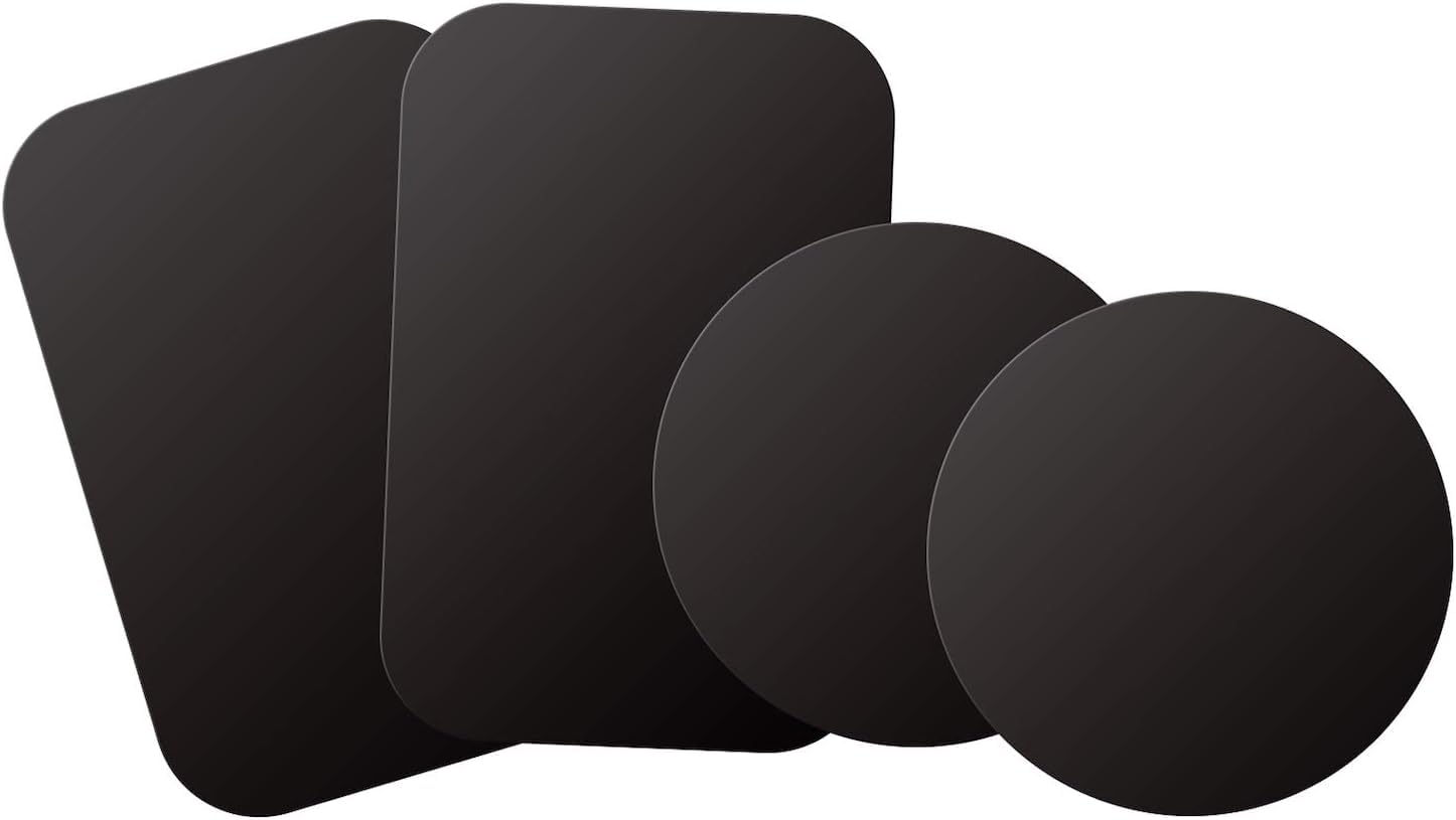 WixGear Phone Magnet Mount Metal Plate - 4 Pack 2 Rectangle and 2 Round with Adhesive - Magnet for Phone Case, Phone Magnets for Back of Phone - Compatible with Magnetic Mounts (Black)