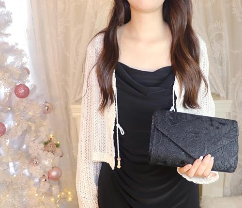 Image of Women Lace Evening Clutch Purse Floral Envelope Handbag Elegant Prom Wedding Party Bag