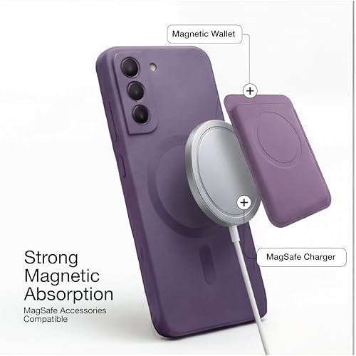 Image of amazon basics Premium Mag-Safe Case for Samsung Galaxy S21FE 5G | Shockproof & Anti-Scratch Cover | Soft Silicone with Wireless Charging | Camera Lens Guard - Purple