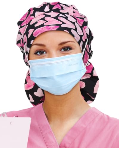 Image of Satin Lined Scrub Cap for Women Extra Large Long Hair Surgical Nurse Cap 4 Buttons