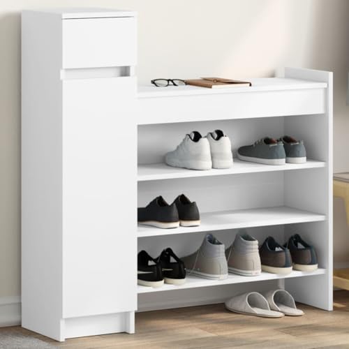 Zapatero blanco de madera con cajón para entrada 3