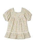 Ouverture boutonnée au dos VERTBAUDET Robe Fleurie bébé détails en Dentelle Vanille 6M(67CM)