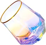 Stemless Wine Glasses Set Of 4,10Oz Iridescent Glassware,Modern Rainbow Glass Colored Tumblers for Red Wine,Bourbon,Cocktails,Whiskey,Gifts