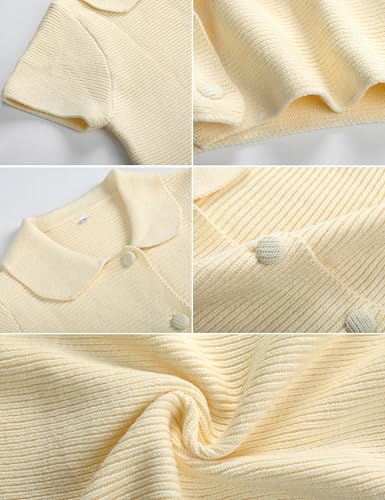Image of Tanming Womens Cardigan Sweaters Soft Chunky Knit Top Short Sleeve Button Loose Outerwear Sweater