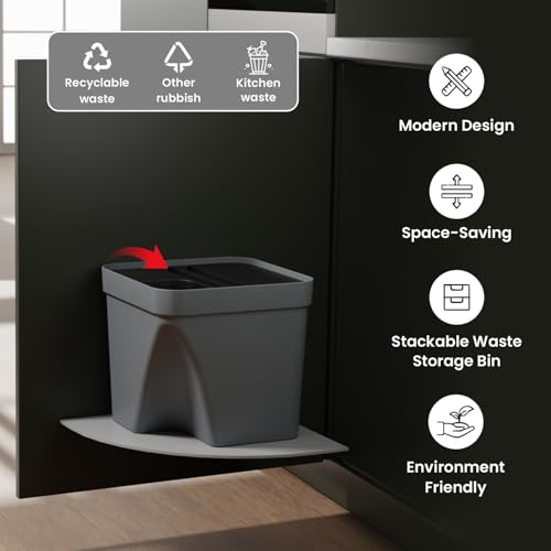 Image of JD FRESH 1 Pcs 10L Dustbin with Lid for Kitchen, Bedroom, Bathroom | Plastic Garbage Bin for Wet & Dry Waste, Food, Biomedical Waste | Multipurpose Trash Can for Home, Office Commercial Use - Grey