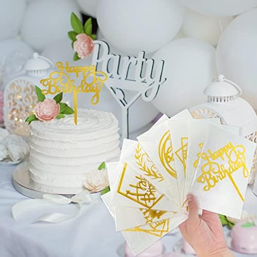 OWill 8 Pcs Happy Birthday Cake Toppers Acrylic Cake Toppers Cake Decoration Party Supplies for Children or Adults Various Cupcake Topper (Gold)