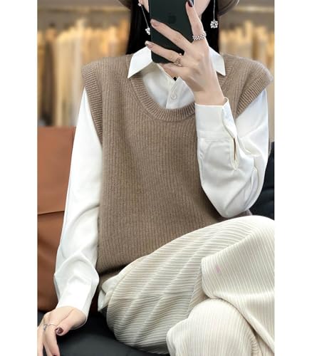 Women's O-Neck Knit Sweater Vest Merino Wool Sleeveless Thick Pullover Vest Short Tops3