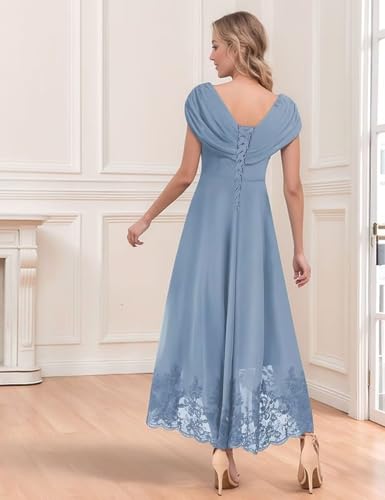 Chiffon Lace Mother of The Bride Dresses for Women V Neck Teal Length Evening Gown Formal Wedding Guest Dress2