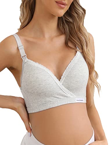 Image of Verdusa Women's Maternity V Neck Lace Trim Nursing Bra Pregnancy Bralette Top Underwear Grey XL