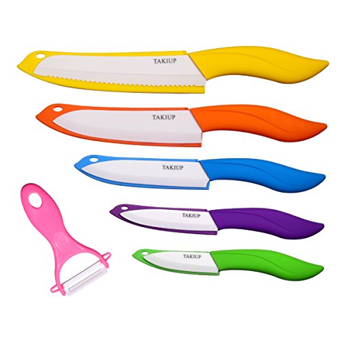 Ceramic Knife Set - TAKIUP 6 Piece Kicthen Knife Set with Sheath Covers
