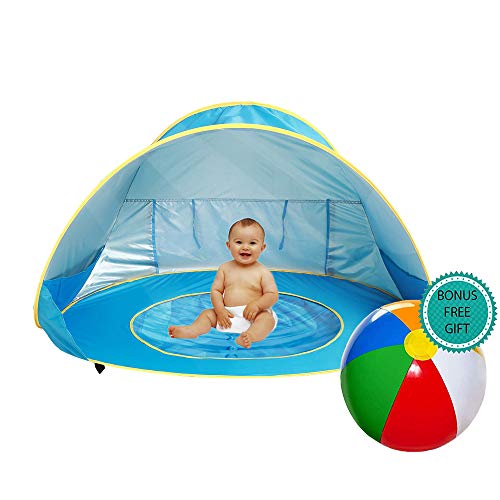 E-MANIS Tienda Playa Bebe,Pop-up Tienda de bebé con Piscina para Infantil Carpa Plegable Portátil Protección Solar Anti UV 50,Tienda Campaña Playa para Bebés para Vacación Playa Parque - Azul
