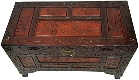 Oriental Furniture Warehouse Chinese Carved Chest in Red Mahogany Finish 24" H