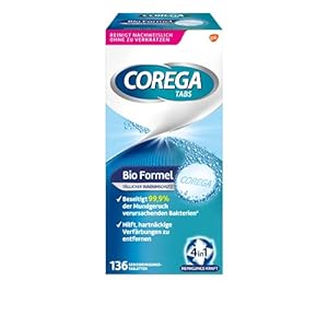 Corega Reinigingstabs Bio formule voor uitneembare tandvervanging/derde tanden, 136 gebitreinigingstabletten