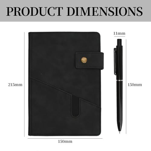Kaiyzo Notizbuch A5 Liniert, Notizheft Leder Mit Stift, Tagebuch Für Erwachsene Schwarz, Notizblock Hardcover 100g Papier, Büro Schule