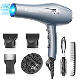 Phon Capelli Professionale 30m/s Asciugacapelli, 120 Milioni di Ioni Negativi, Asciugatura Rapida per Salone e Casa, 3 Temperature, 2 Velocità, 4 Accessori (Diffusore + Ugelli) (Blu avanzato)