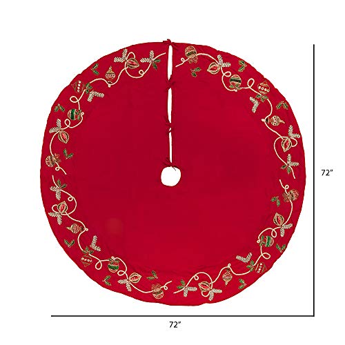 Vickerman 72" Red Beaded Ornament Velvet Christmas Tree Skirt - Red Velvet Tree Skirt - Beaded Tree Skirt with Sequins, Jewels and Pearls - Reliable and Durable