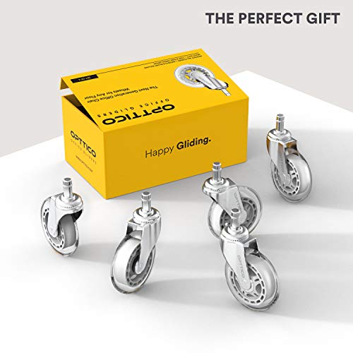 Office Chair Caster Wheels Replacement - Set Of 5 Hardwood Floor Chair Wheels - No Chair Mat Needed - 3" Rollerblade Style Heavy Duty Desk Chair Casters With Soft Rubber Wheels, Smooth & Silent #TOP1