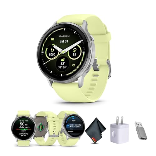 Image of Garmin Venu 4 Smartwatch AMOLED 45mm (Silver/Citron) Fitness Bundle