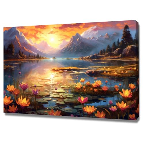Toile murale de montagne et lotus 30x40 cm pour salon