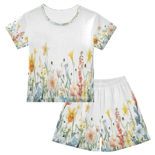 senya Short Sleeve Pajamas Sets Summer Cotton Sleepwear Watercolor Soft Pale