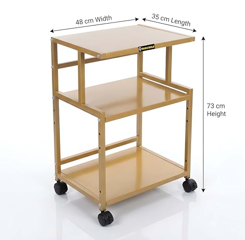 Image of Premium Metal Iron Golden Printer Stand with Wheels - Heavy-Duty & Stylish Storage Solution for Files, and Essentials - Durable, Modern & Perfect for Homes & Offices. (Golden)
