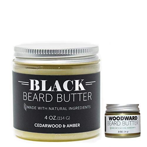 Detroit Grooming Co. Beard Butter Combo - Black Edition (4oz) and Woodward (0.5oz) - Essential Oils, Natural Ingredients Nourish, Promote Beard Growth - Strong Hold Beard Balm for Best Healthy Styling