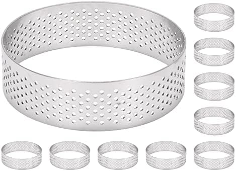 Wobekuy 10Pcs Circular Tart Rings with Holes Steel Fruit Pie Quiches Cake Mousse Kitchen Baking Mould 7cm