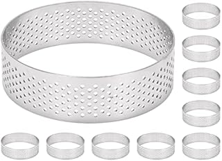 Wobekuy 10Pcs Circular Tart Rings with Holes Steel Fruit Pie Quiches Cake Mousse Kitchen Baking Mould 7cm