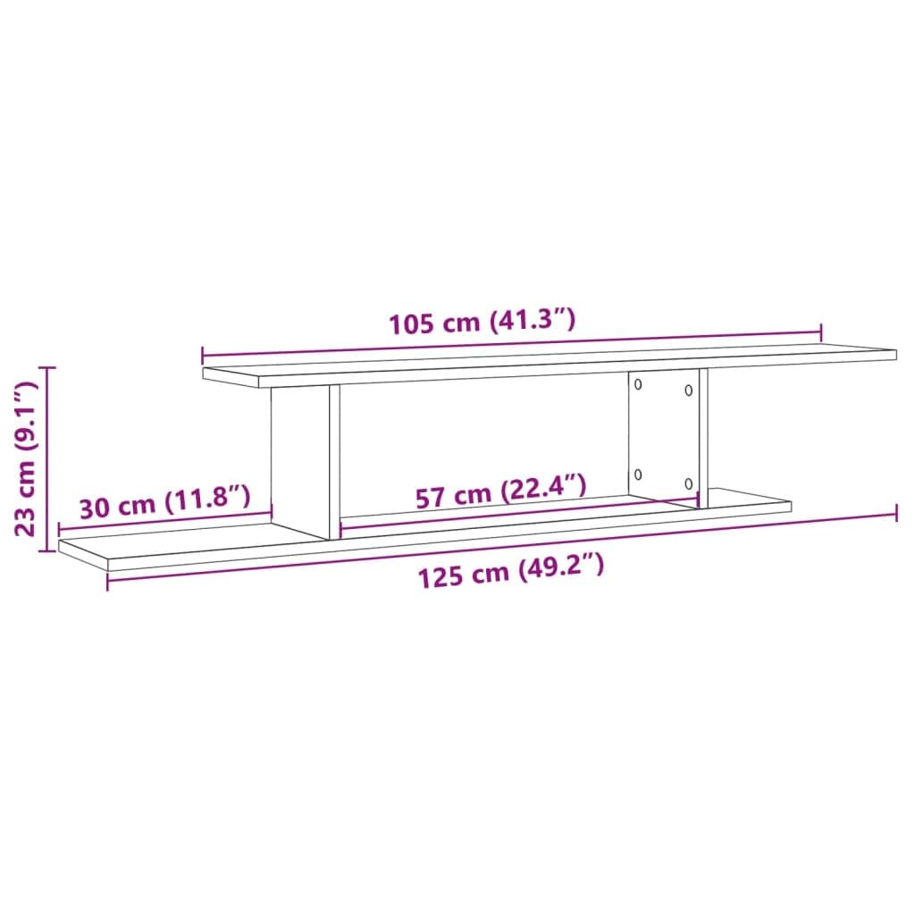 TV Wandregal Altholz-Optik 125x18x23 cm Schweberegal aus Holzwerkstoff Hängendes TV Board für Wohnzimmer Schlafzimmer Platzsparendes Wandboard für Receiver Konsolen DVDs