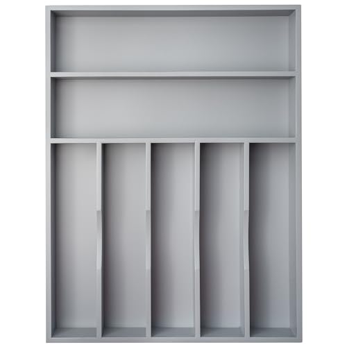 Image of Besilord Silverware Organizer Kitchen Drawer Organizer Utensil Organizer Bamboo Silverware Holder Cutlery Organizer in Drawer Flatware Organizer Tray(7 slots, Gray