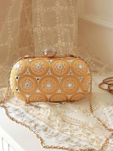 Image of THE TAN CLAN Inaara Oval Clutch for women Purses Luxury Evening Handbags for ladies with Detachable Handle