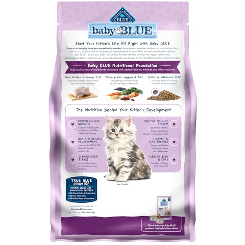 Image of Blue Buffalo Baby Blue Natural Kitten Dry Cat Food, Healthy Growth Formula with DHA, Chicken and Brown Rice Recipe, 2-lb Bag