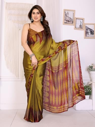 Image of SUPERLAXMI Women's Chiffon Floral Printed Saree with Blouse Piece