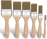 6 Pack Bristle Paint Brushes Set [Wood Handle] Brush for Wall Painting, Trim, Angle & Canvas [High Grade]
