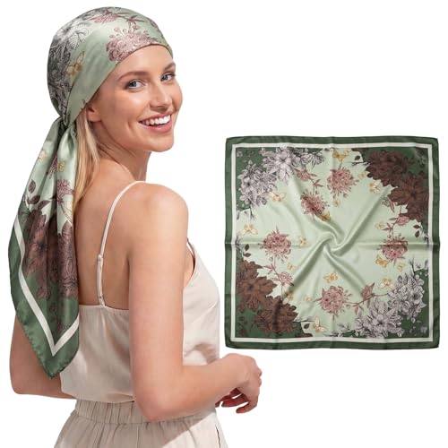 RIIQIICHY 35 Inches Head Scarf for Women Silky Feel Hair Wrapping Square Printed Scarves Top Fashion Accessory C003