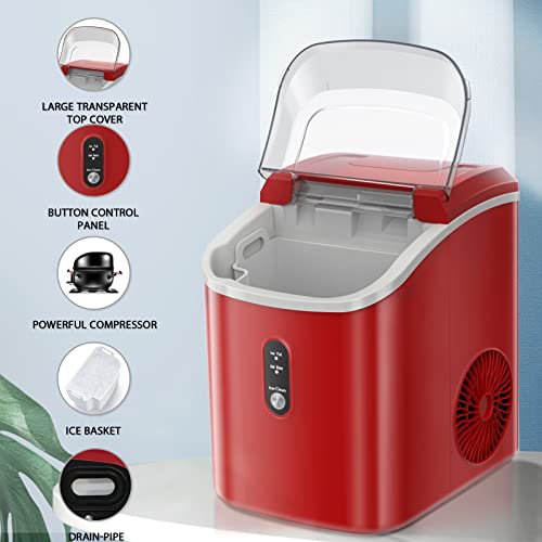 Nugget Countertop Ice Maker With Soft Chewable Ice, Automatic 34Lbs In 24 Hours,Pebble Portable Ice Machine With Ice Scoop, Self-Cleaning, One-Click Operation, For Kitchen,Office Red #TOP4