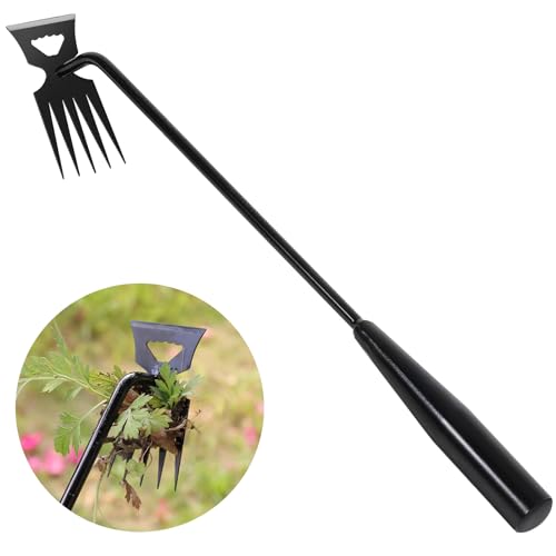SIXCAR Herramienta de extracción de malezas de acero al manganeso de 5 dientes, herramientas portátiles para desmalezadora de jardín, para extracción manual para jardinería de verduras, patio, granja,