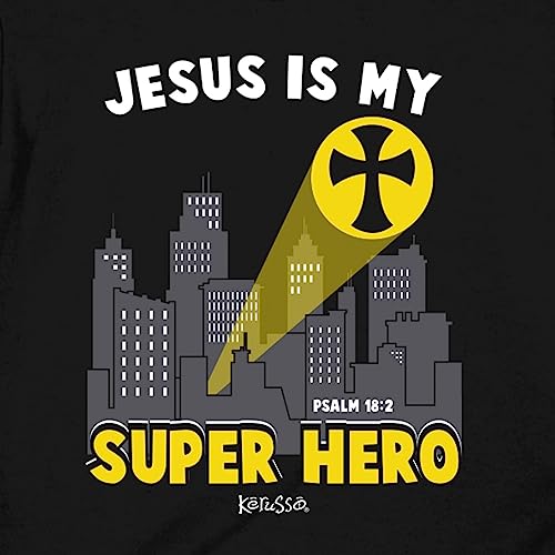 Kerusso Jesus is My Super Hero Sky Beacon Black Cotton Kids' Crew Neck T-Shirt, 4T2