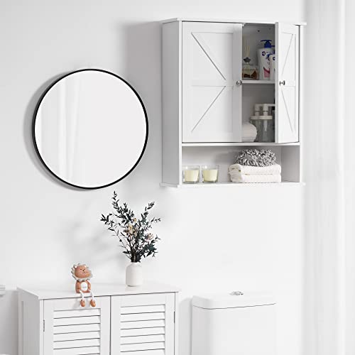 Reettic Two Door Wall Cabinet, Wooden Medicine Cabinet, Wall Mounted Bathroom Storage Cabinet With Inner Adjustable Shelf, For Bathroom, Kitchen, Entryway, White Bmgz103W #TOP1