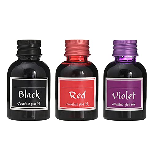 BYNYXI 3 Farbe Füllhaltertinte, 30ML Füllhaltertinte im Tintenfass Schreibtinte für Füllhalter Kalligraphie Tinte Set, Tintenfass Kalligraphie Tinte Zeichentusche für Füllhalter, Schwarz+Rot+Lila
