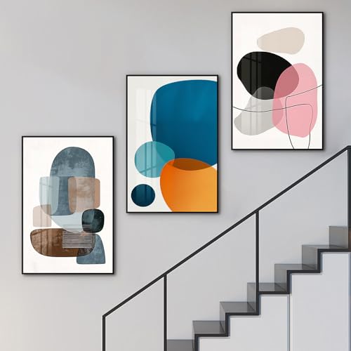 3 Pcs Modern Abstract Canvas Wall art, Large Wall Art Black Metal Frame White Blue Orange Color Grey and Other Color Block Posters Prints for Living Room Bedroom Office Home Decoration 24X36IN by Altimpo - Image 8