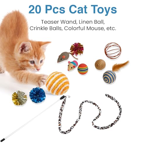 Image of 20 Pcs Cat Toy Set | Interactive Cat Teaser & Play Kit | Feather Wand, Plush Mice, Crinkle Balls, Tunnel & More | Indoor Toy for Kittens & Adult Cats