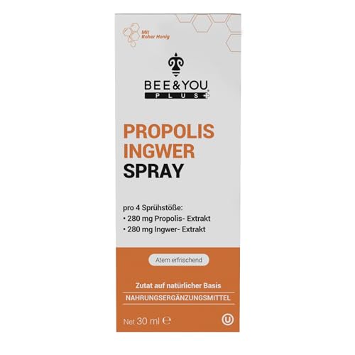 BEE & YOU Propolis, Ingwer, Rohhonig Hals-Spray, natürliche Immununterstützung & beruhigend, Antioxidantien, Keto, Paleo, glutenfrei, 350 ml