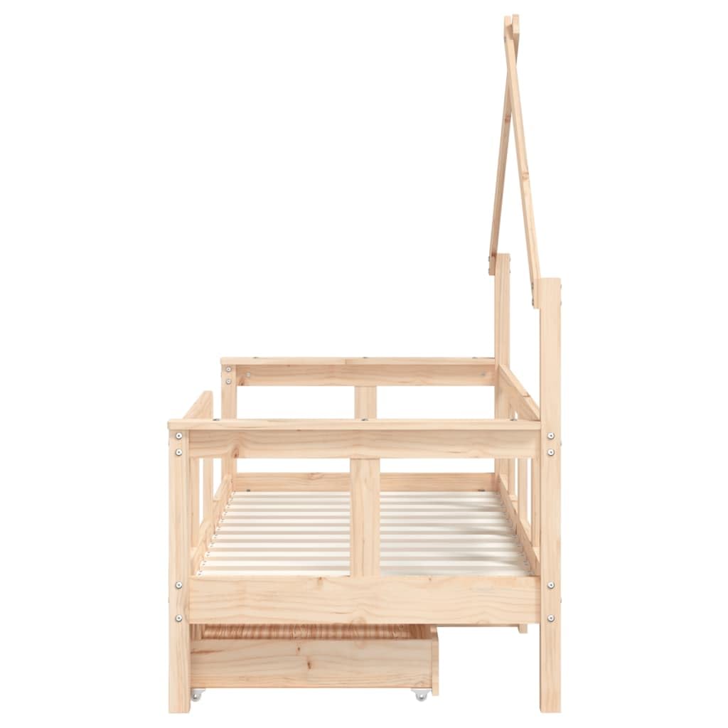 Lit pour enfant avec tiroirs en pin massif - 70 x 140 cm - Design maison avec sommier à lattes et espace de rangement - Convient comme lit de bébé, lit junior pour chambre d'enfant et chambre