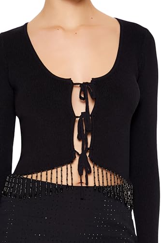 Forever 21 Women's Beaded Fringe Cardigan Sweater3