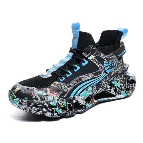 Men's Ultra - Light Shock - Absorbing Basketball Shoes Youth Sports Shoes Stylish Graffiti Design Suitable for Running Walking School for Students and Daily Commute