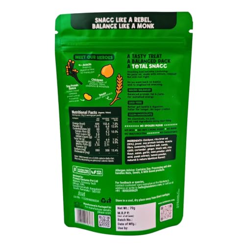 Image of TOTAL SNACC Roasted Bhujia Pudina Lime (70g x 6) | High Protein 19g, High Fibre 12g | 70% Less Oil | No Palm Oil | Baked Bhujiya | Healthy Namkeen | High Protein Snacks | Diabetic Friendly | Millet Bhujia | Low Calorie