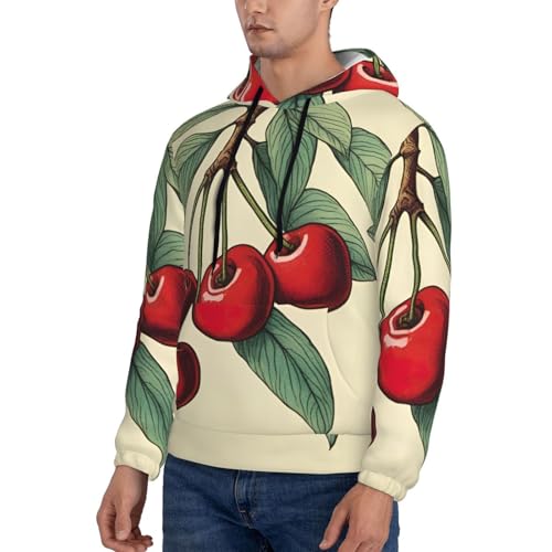 Lovely Sweet Red Cherry Men'S Casual Sweatshirt Hoodie, Long Sleeve Hooded Pullover With Pocket And Drawstring3